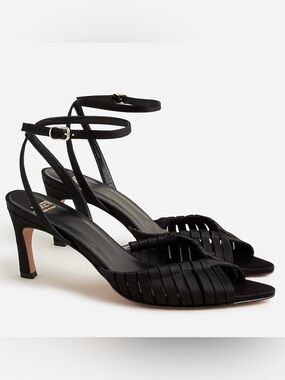 J. Crew Black Strappy Woven Ankle‑Strap Mid Heel Sandals